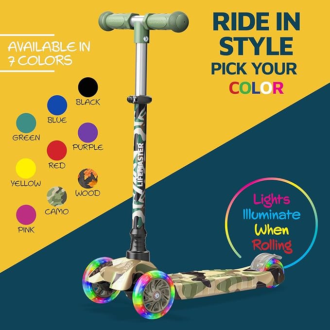 Kids Scooter – Children and Toddler 3 Wheel Kick Scooter – LED Wheel Lights Illuminate When Rolling– Adjustable Handlebar – Indoor and Outdoor