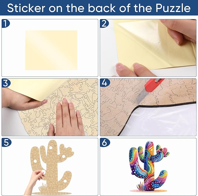 Colorful Cactus Wooden Puzzles for Adults, 200 Pieces Jigsaw Puzzles, Unique Shaped Medium Size Wood Puzzle Gift for Kids, Family Game 10.6'' x 13.4''