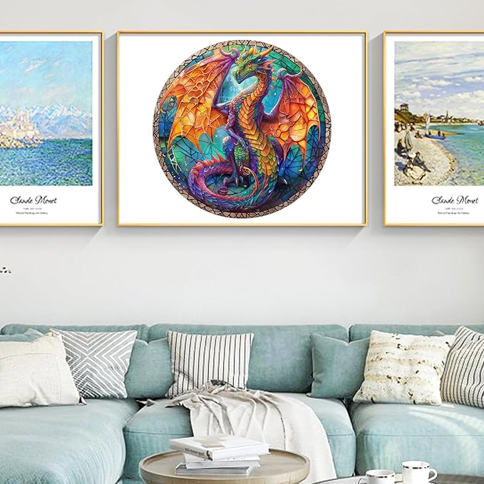 Wooden Puzzles for Adults, Winged Dinosaur Puzzle Color Challenge Jigsaw Puzzles 300 Piece Royal,12x12.6 in Thickened Unique Shapes Family Reunion Puzzle, Best Gift for Adults and Kids, Family Game