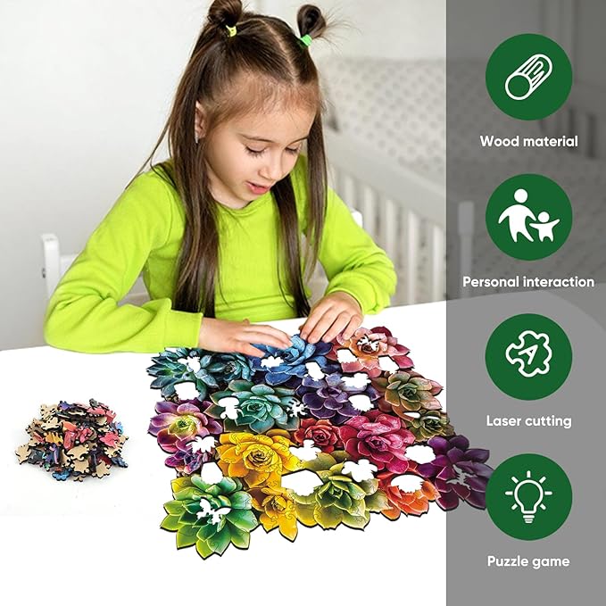 Square Succulent Puzzles for Adults 500 Pieces, 5MM Thick Unique Shaped Flower Jigsaw Puzzles Birthday Gifts for Kids Family Game 15.9 * 16.7inch
