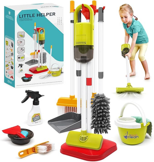 Dreamon Toddler Cleaning Set - 14Pcs Kids Cleaning Toy Set with 2-in-1 Kids Vacuum That Really Works, Pretend Home Cleaning Play Set for Toddler Age 3-7, Christmas Birthday Gift for Girls Boys