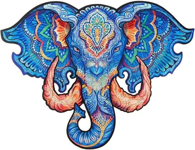 UNIDRAGON Original Wooden Jigsaw Puzzles - Eternal Elephant, 194 Pieces, Medium Size 13"x10", Beautiful Gift Package, Unique Shape Best Gift for Adults and Kids