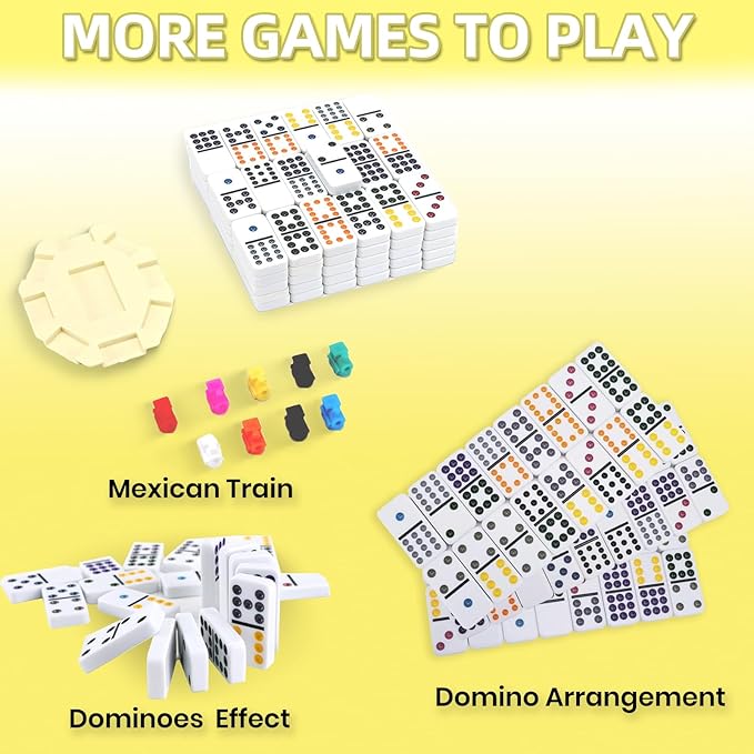 Double 12 Mexican Train Dominoes Set with 91 Colored Tiles, Travel Game with Portable Case, Classic Board Game for Family Nights for Kids and Adults