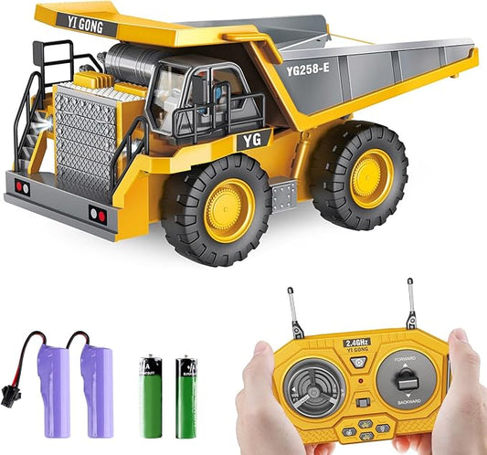 Dwi Dowellin Remote Control Dump Truck Toys for Boys 4-7,Construction Rc car with Metal Bed Lights/Sounds for Kids Age 8-12 Year Old,Ideal for Boys Age 3+