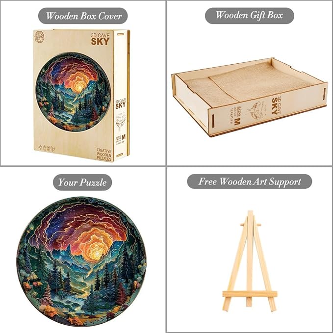 Wooden Puzzles for Adults, 3D Cave Sky (M-200pcs) Wooden Jigsaw Puzzles Kids, Unique Shaped Animal Wood Puzzles Adults Fathers Birthday Family Games 11.4 * 11.4in