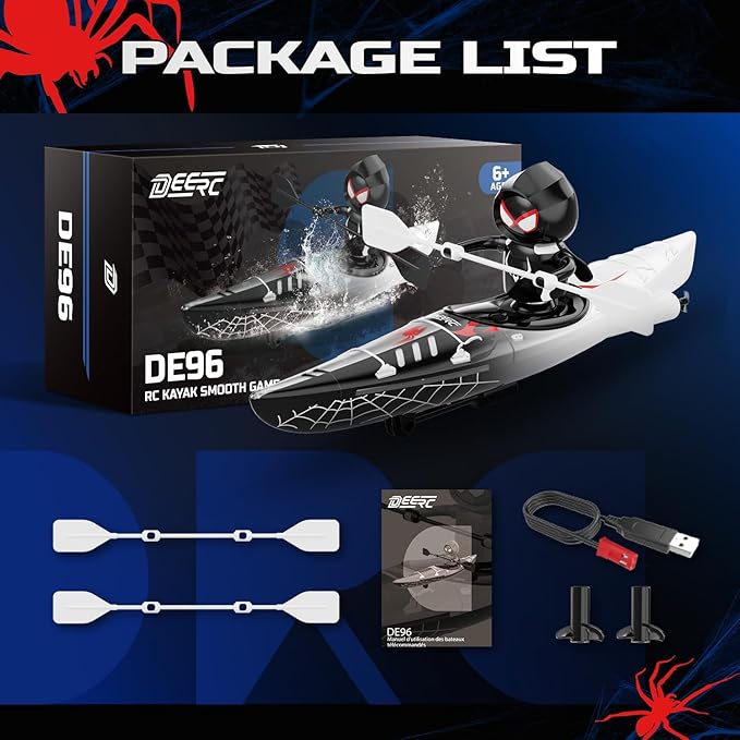 DEERC Remote Control Boat for Kids,RC Spider Kayak Boat Toys for Pool,Lake,Bathtub with Light Summer Outdoor Water Toys Never Capsize Gift for Kids Boys Girls