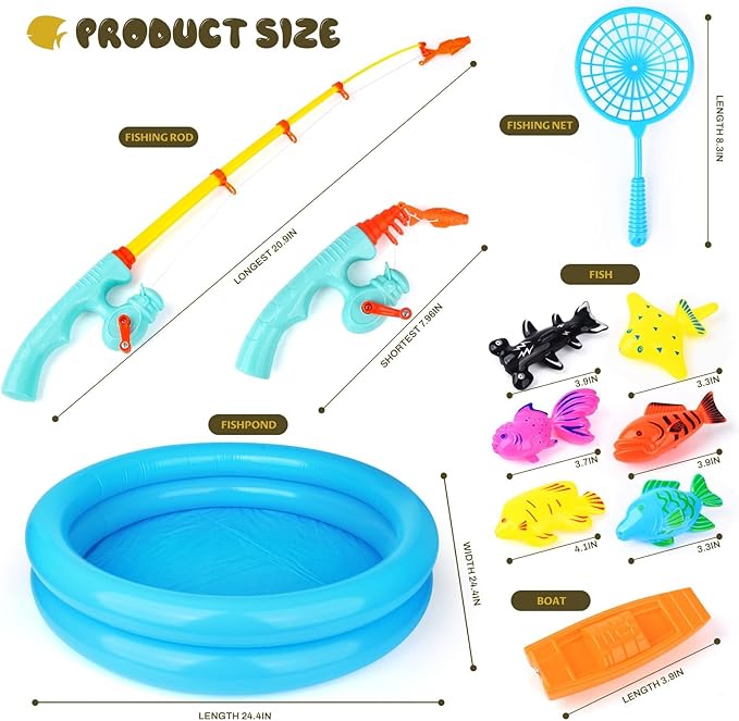 Magnetic Fishing Game 45 PC Ocean Sea Floating Fish Colorful Animals with Net Portable Storage Bag | Kiddie Pool Bathtub Game for Age 3 4 5 6 Year Kids Toddler(XX-Large Set)