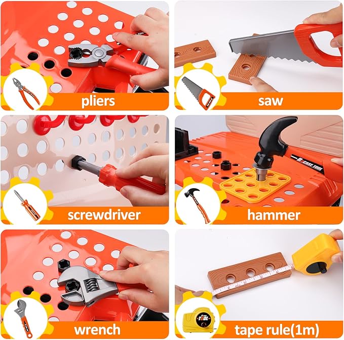 Toddler Tools Workbench Pretend Play Toys for Kids 3 4 5+Year Old with Realistic Electric Drill Boys Girls Age 2-4 Tool Set Learning Educational Construction Toy Power Work Bench Gifts for Kid 1-3 4-8
