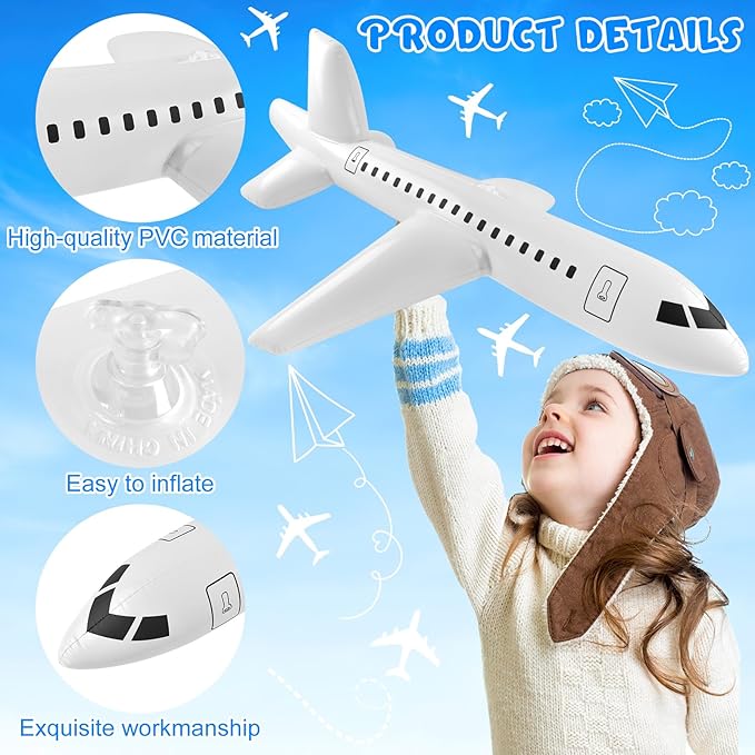 Mototo 8 Pieces Inflatable Airplane Balloon 40 Inch Large Inflatable Plane Balloon White Plane Toy Float Airplane Aviation Themed for Outdoor Indoor Birthday Party Swimming Pool Party Supplies