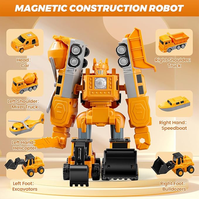 Magnetic Transform Engineering Car Assembled Toys with Storage Box, Robot Magnetic Blocks Toy, Construction Vehicle Engineering Cars for Kids Ages 3-9 Toddler Activities - 35 Pieces