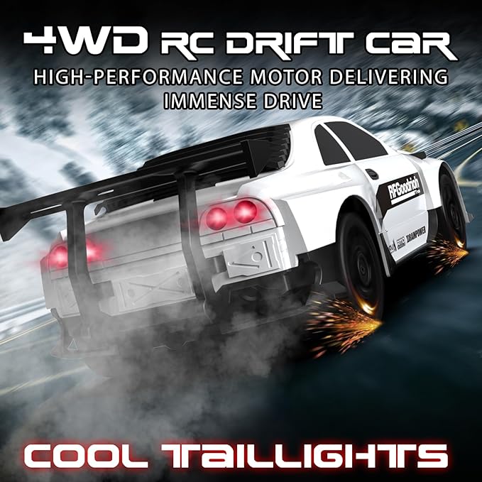 Remote Control Car, 1/24 Scale RC Drift Car, 4WD 15KM/H High Speed RC Cars, Racing Sport Toy Car with LED Lights, Racing Tire, Birthday for Kids Boys Girls, Rechargeable Battery