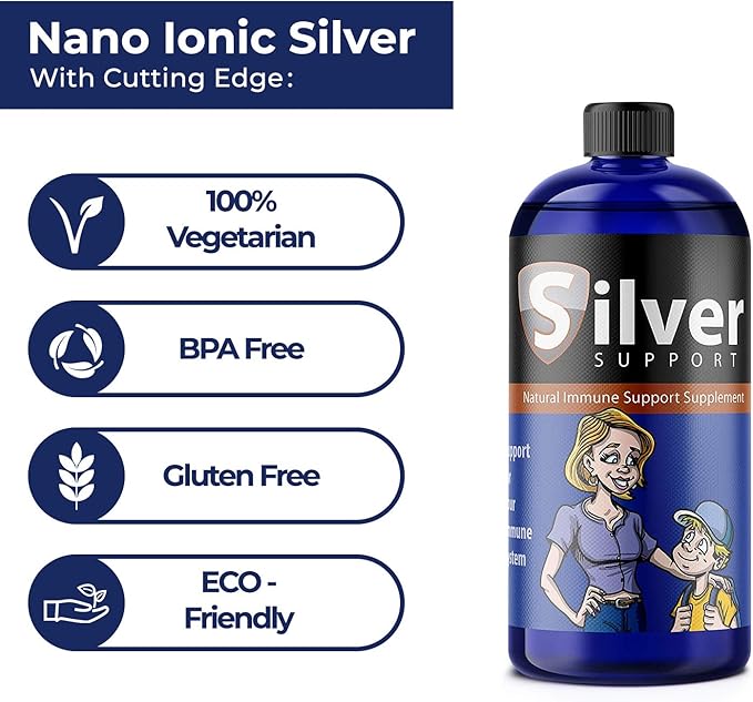 Nano Ionic Silver Technology - Liquid Immune Booster for All Ages and Pets - Cutting-Edge 10 ppm Formula Enhances Wellness - 32oz