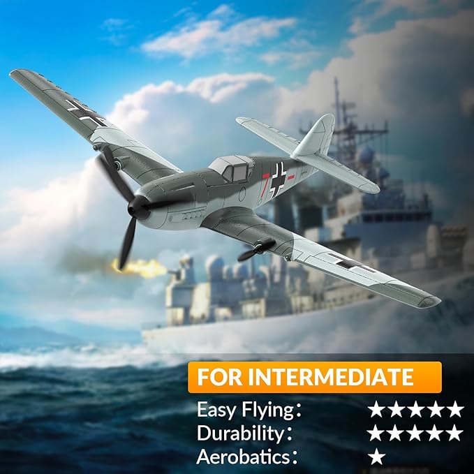 VOLANTEXRC RC Plane 3 Channel Remote Control Airplane Fighter Toys, 2.4GHz 6-axis Gyro Stabilizer RTF Glider Aircraft Plane, Easy to Fly for Adults Kids Beginners Boys (BF109)