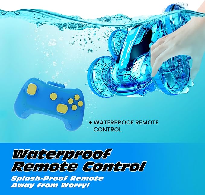 Tecnock Amphibious Remote Control Car Boat for Kids, 4WD RC Cars with Waterproof Remote, 2.4GHz RC Boat with LED Lights, 60 Minutes of Playtime, Water Pool Toys Gifts for Boys and Girls
