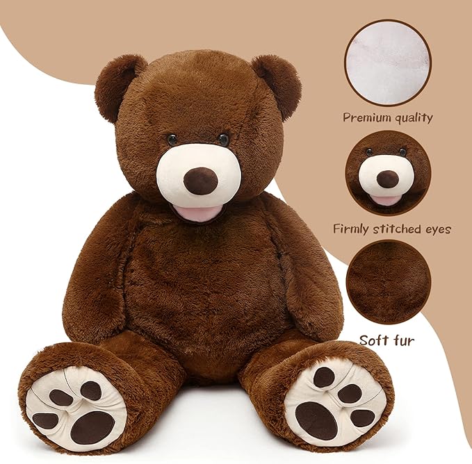 MorisMos Smile Giant Teddy Bear, 51inch Large Stuffed Bears with Big Footprints, Big Stuffed Animals Cuddly Plush Gifts for Girlfriends, Boyfriend, Dark Brown