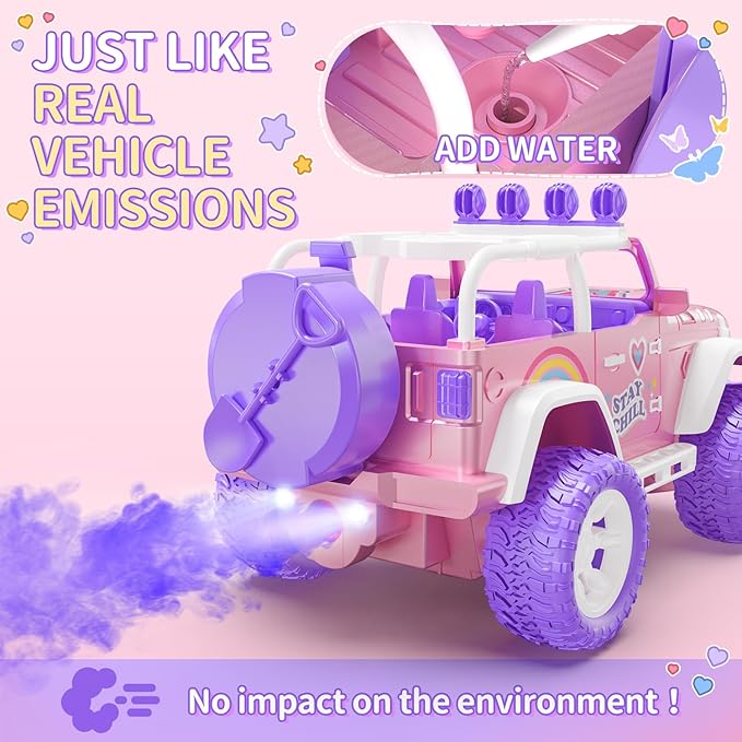 DEERC Pink Remote Control Car for Girls with Fog Mist & Music, 1:16 RC Car with LED Lights for Kids, 2.4Ghz All Terrain SUV Truck Gifts, Off-Road Racing Vehicle Toy Car, Girls Toys