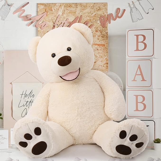 MorisMos Smile Giant Teddy Bear, 51inch Large Stuffed Bears with Big Footprints, Big Stuffed Animals Cuddly Plush Gifts for Girlfriends, Boyfriend, White