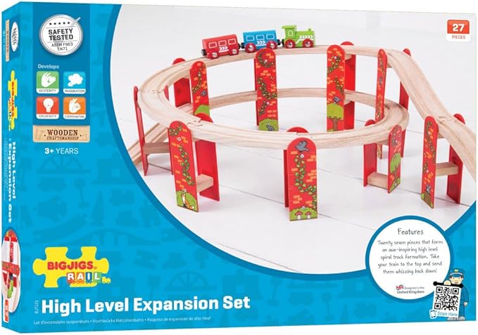 Bigjigs Rail High Level Wooden Train Track | Great Starter Expansion & Connectors Pack for Wood Railway Sets | Toy Pack Comes with Bridge & Ramp | Ideal Educational Kids Gifts for Boys & Girls Age 3+