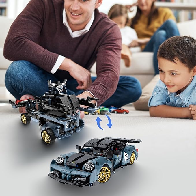 STEM Building Toys for Kids, Educational Building Blocks, Remote & APP Controlled 2in1 RC Car/Construction Robot STEM Kit, Science Learning Car Building Sets for Boys Girls 8-16 Old (Dark Blue)