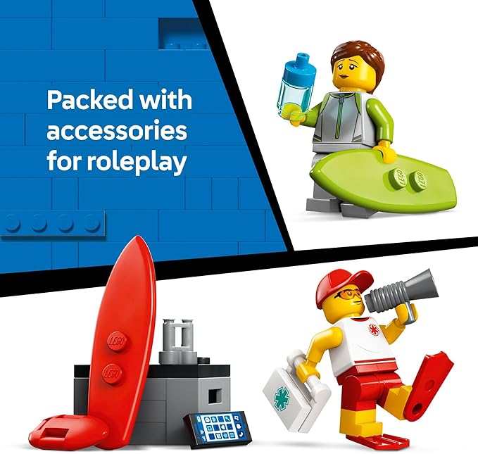 LEGO City Lifeguard Beach Rescue Truck Toy - Building Toy for Kids, Boys and Girls, Ages 6+ - Includes 2 Minifigures, Shark Toy - Gift for Beach-Loving Kids - 60453