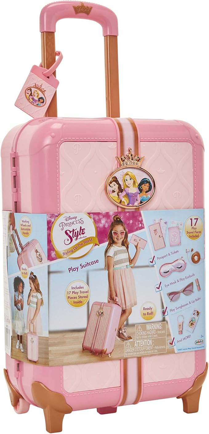 Disney Princess Travel Suitcase Play Set for Girls with Luggage Tag by Style Collection, 17 Pretend Play Accessoriespiece Including Travel Passport! for Ages 3+