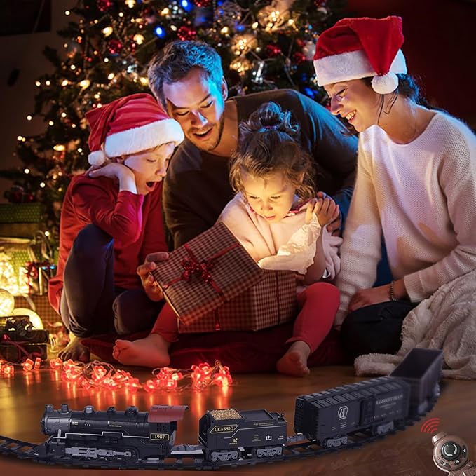 Electric Toys Train Set,Remote Control Train Track Model Toy with Steam,Light,Sound. Train for Christmas Trees,Kids Gifts for 3-8 Years.
