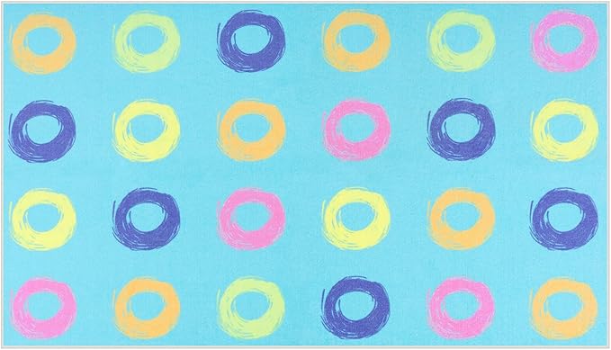 STARUIA Big Educational Area Rug Classroom Rugs for Elementary, 7.5x13 Abstract Blue Rug with Colorful Handpainted Circles, Stain-Resistant High-Traffic Kids Carpet for Playroom Home Learning