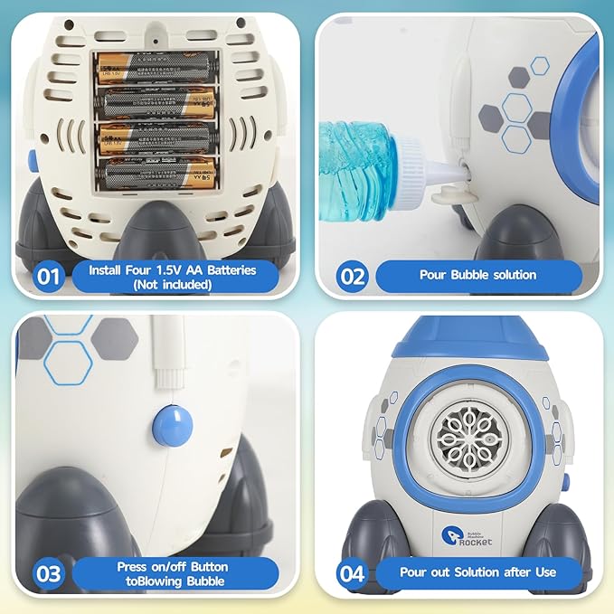 Bubbles Machine for Kids Toddlers Age3 4 5 Years Old Birthday Valentines Day Gifts Unique Cute Baby Outdoor Blue Rocket Bubble Maker Toya Outside Toy Bath Bathtub Blower Game Little Girl Boy Easter