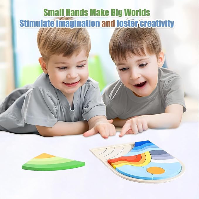 Kids Puzzles Ages 3-5, Wooden Puzzles for Toddlers 3-5, Color Shapes Puzzles for Kids Ages 4-6, Toddler Puzzles Montessori Toys for 3 Year Old, Great Gifts for 3+ Year Olds (Hills)