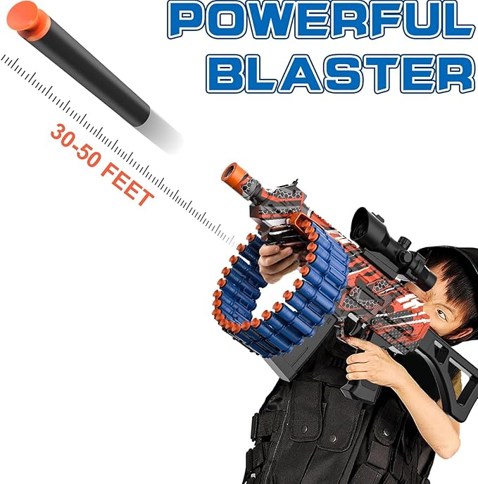 Electric Automatic Toy, JakMean Toy with 30 Dart Clips and 100 Foam Darts, Outdoor Shooting Games Toys for 6-12 Year Old Boys & Girls Adults, Presents for Birthday Xmas, Black-Red