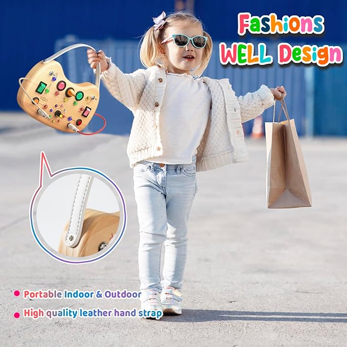 Montessori Busy Board for Baby, Busy Board for Toddlers Toys, Wooden Autism Sensory Toys with Animal Cards, Dinosaur Stickers, Toddler Educational Activity Travel Toys for Boys and Girls 1+