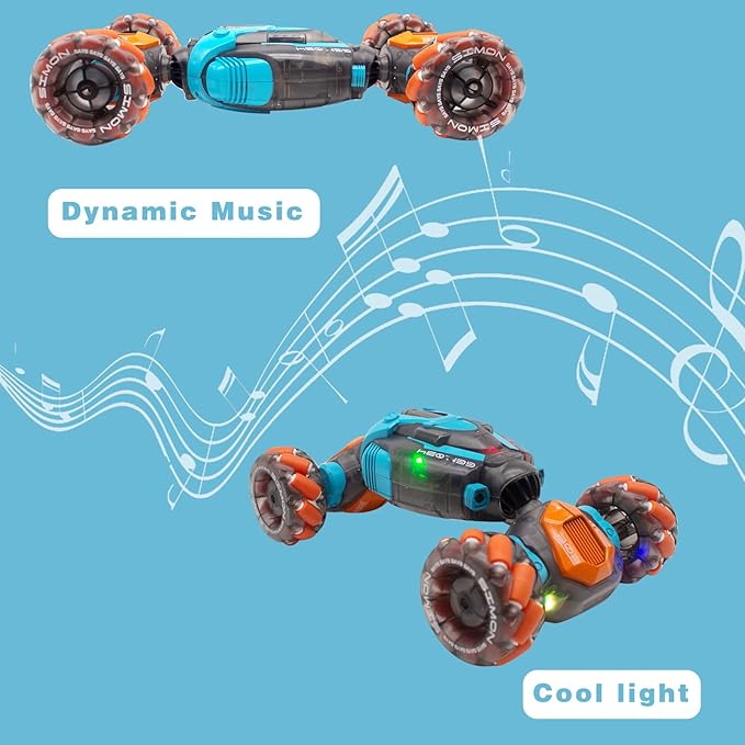 Remote Control Twist Car Gesture Sensing RC Stunt Cars 360°Rotation 4WD Toys Car for Kids Age 7-14 Year Old Transform Car with Lights Music for Boys Girls Birthday Xmas Gifts (Blue/Orange)