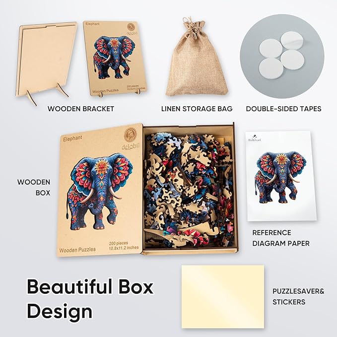 Elephant Wooden Puzzles for Adults, Jigsaw Puzzles 500 Pieces, Unique Shape Puzzles with Wooden Box, 16.7" x 16.1" Royal Size Family Game Gift, Fun Challenging Puzzles for Adults and Kids