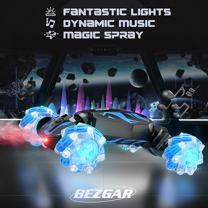 BEZGAR Gesture Sensing RC Stunt Car - Boys Toys Age 6-12, 2.4Ghz Remote Control Twist Car with Light & Music, 4WD Hand Controlled RC Cars, Birthday Gifts for Kids 6 7 8 9 10 11 12 Years Old