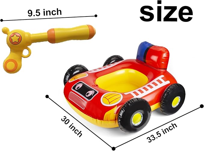 Big Summer Inflatable Fire Boat Pool Float for Kids with Built-in Squirt Gun, Inflatable Ride-on for Children Aged 3-7 Years