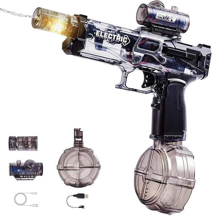 Electric Water Gun with LED Light & Recoil Effect,500CC High Capacity Automatic Squirt Guns,Up to 32 FT Range for Swimming Pool Party Beach,Outdoor Activity for Adults & Kids(Black)