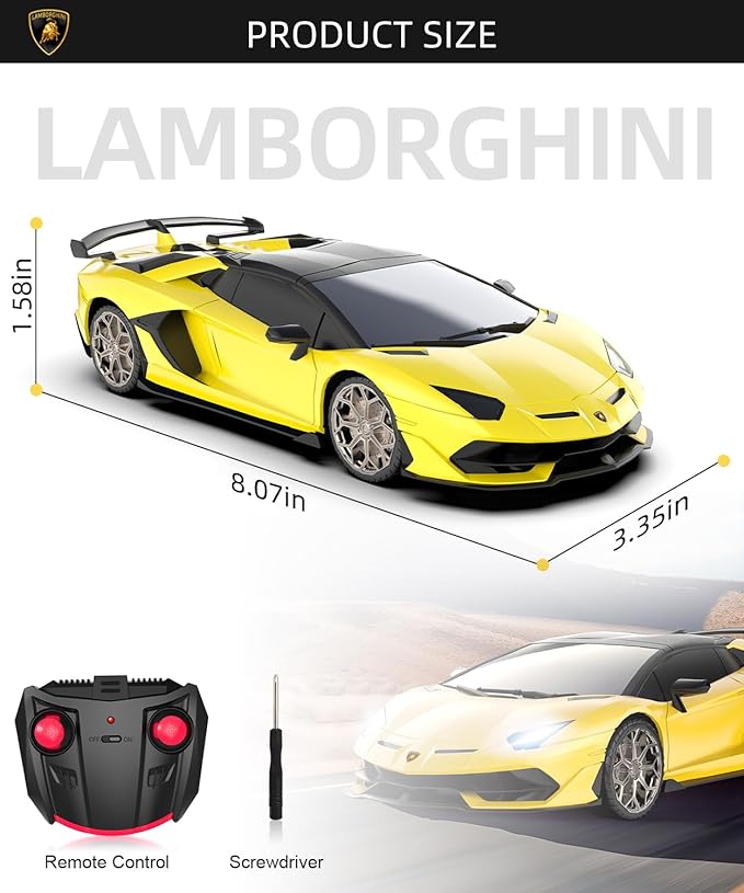 Lamborghini Remote Control Car, 1:24 Scale Electric Sport Racing Hobby Toy Car Lamborghini Model Vehicle for Boys Girls Birthday Gifts, Yellow