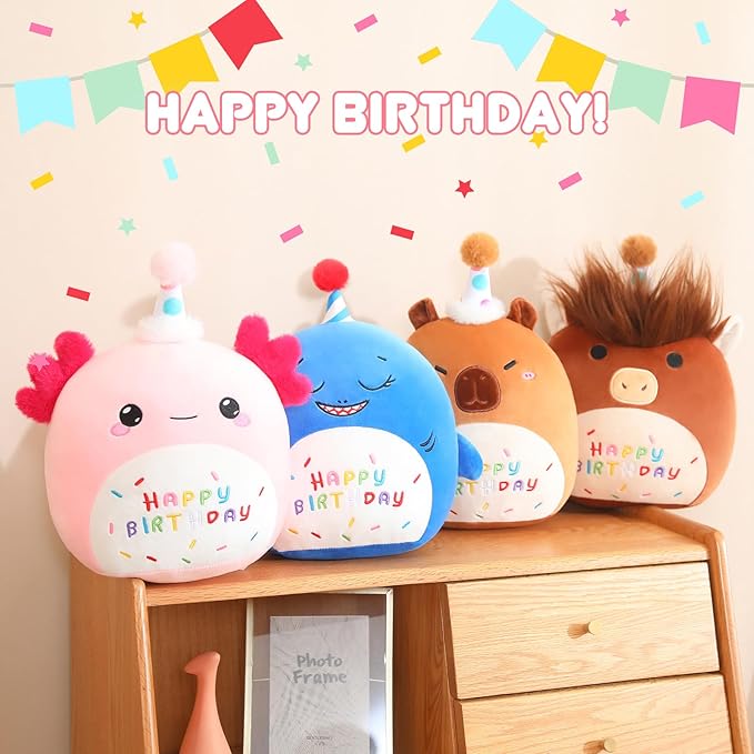 SQEQE Capybara Stuffed Animal Toy Happy Birthday Capybara Plush Cute Birthday Plushies Doll Home Decor for Kids Girls Boys 10 Inch