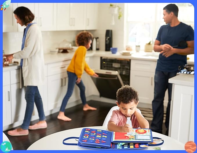 14 Pages Busy Board for Toddlers 2-4,Montessori Travel Toy for Plane/Car,Educational Sensory Toy for Toddlers 1-3,Preschool Activities Board for Developing Fine Motor Skills,Gift for Boys/Girls