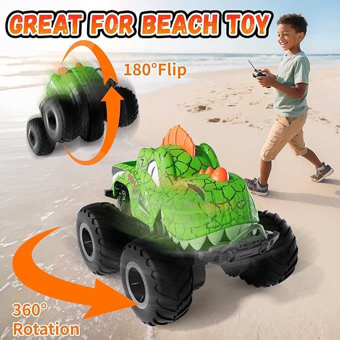 Remote Control Monster Car for Boys Age 6+, 2.4GHz Monster Cars with Light, RC Waterproof Land-and-Water Truck Toys, Birthday Gifts for Kids Boys 6,7,8-12 Years Old