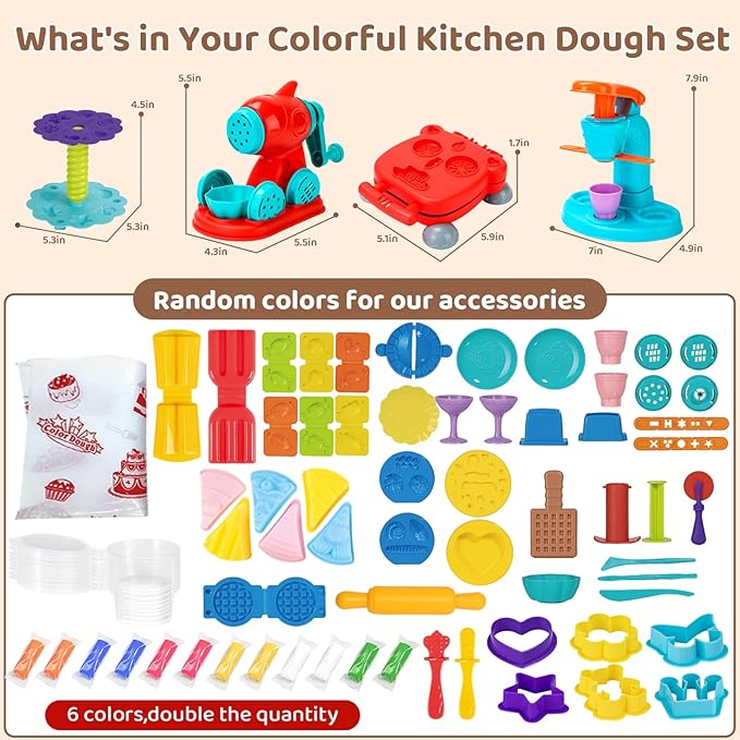 75 PCS 4 in 1 Dough Sets for Kids Ages 3-4-8, Art Crafts Dough Tools Kit, Ice Cream Playset Noodle Hamburger Maker Machine Dessert Rack, Kitchen Creations Food Play Toys Toddlers Boys Girls
