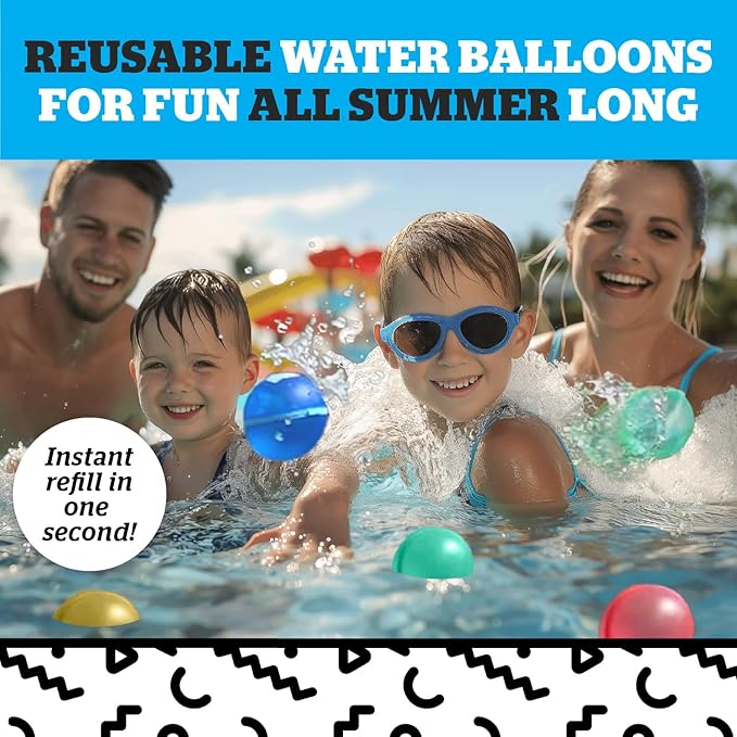 BigMouth Inc Reusable Magnetic Water Balloons, Outdoor Summer Water Toys for Kids, Quick Fill Splash Activity - 16 Pack