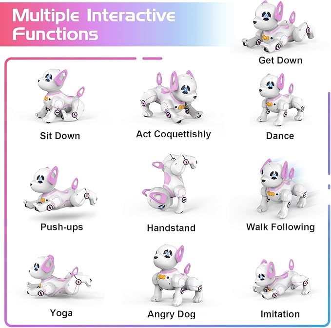 Remote Control Robot Dog Toy, RC Dog Programmable Smart Interactive Robotic Pets, RC Stunt Robot Toys Dog Imitates Animals Follow Functions for Boys Girls Toy RC Car Robot Dog Pink