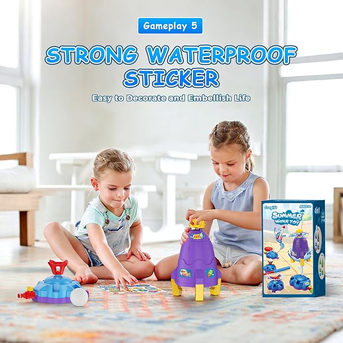 4-in-1 Sprinkler Toys for Kids, Water Outdoor Baseball Rocket Launcher Toy with Water Sprinkler Baseball Toy, Kids Outdoor Sprinkler for Summer Backyard Lawn Pool Party for Ages 3-8 (Blue)
