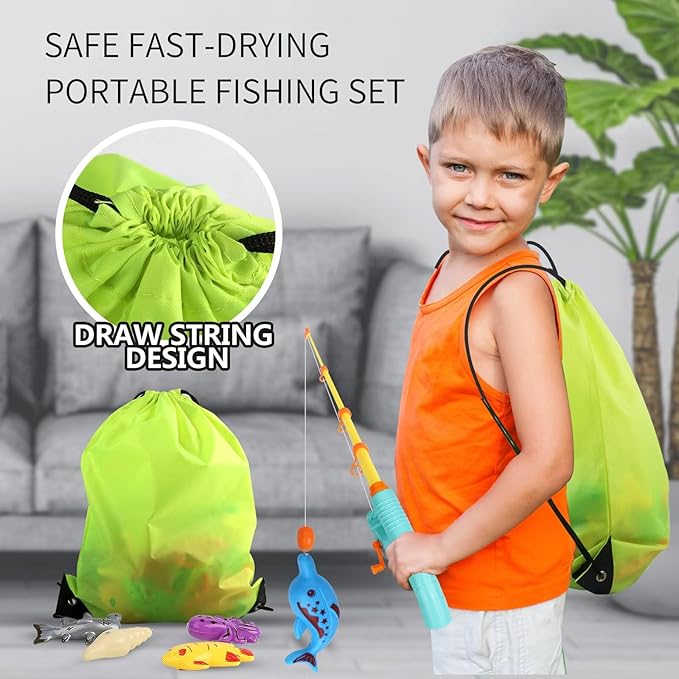 Magnetic Fishing Game 30 PC Ocean Sea Floating Fish Colorful Animals with Net Portable Storage Bag | Water Table Kiddie Pool Bathtub Game for Age 3 4 5 6 Year Kids Toddler(Large Set)