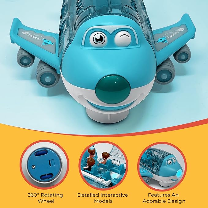 Kidsthrill Kids Airplane Toy with Bump & Go Technology, Flashing Lights, Music & Sounds - Toys for Boys & Girls 3-12