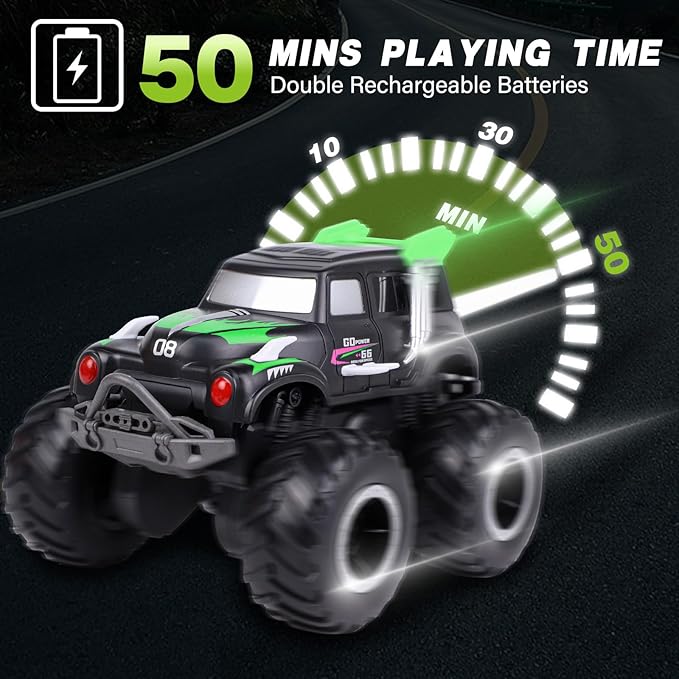 Amphibious Remote Control Cars, 1/20 Stunt RC Rock Crawler Monster Truck Toy with Two Alternative Rechargeable Batteries, All-Terrain 4WD Off-Road Vehicle Toys Gift for Kids Age 8-12 Green