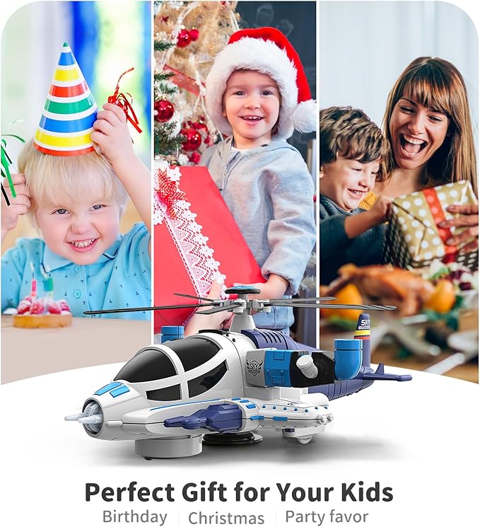 Geyiie Helicopter Toys for Boys, Kids Play Airplane with Lights and Sounds, 360°Freedom and Auto-Steering Plane, Helicopters Toys Gifts for Toddler Toys Birthday Party Favors, Blue