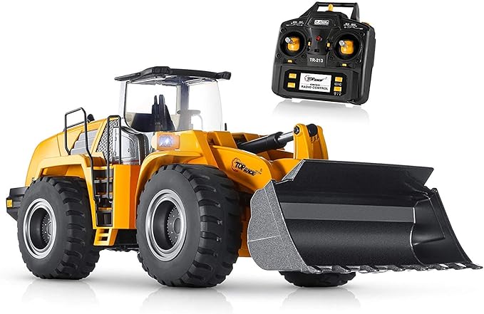Top Race 10 Channel RC Bulldozer Full Functional Remote Control Front Loader Construction Tractor - Full Metal Toy, 1:14 Scale, Remote Control Construction Vehicles, Can Dig up to 3.5 lbs