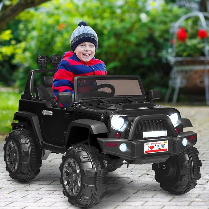 Costzon Ride on Car, 12V Battery Powered Electric Vehicle w/Parent Remote Control, Spring Suspension, Storage, 3 Speeds, LED Light, MP3, Music, USB & AUX Port, Electric Car for Kids (Black)